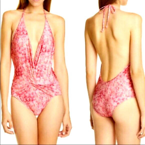 Adriana DEGREAS Floral One-piece Halter Swimsuit In Hydrangea Small - Picture 1 of 12